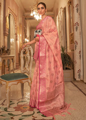 Coral Pink Zari Butta Woven Tussar Silk Saree - Colorful Saree