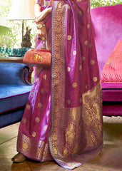 Fandango Purple Kanjivaram Silk Saree Woven with Silver & Golden Zari - Colorful Saree