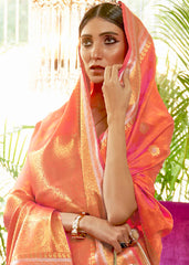 Shades Of Pink Kanjivaram Silk Saree Woven with Silver & Golden Zari - Colorful Saree