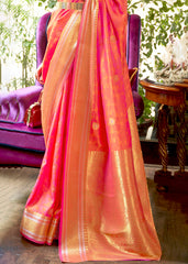 Shades Of Pink Kanjivaram Silk Saree Woven with Silver & Golden Zari - Colorful Saree