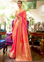 Shades Of Pink Kanjivaram Silk Saree Woven with Silver & Golden Zari - Colorful Saree