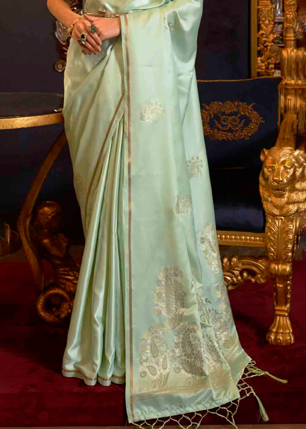 Chinoise Green Designer Satin Silk Saree - Colorful Saree