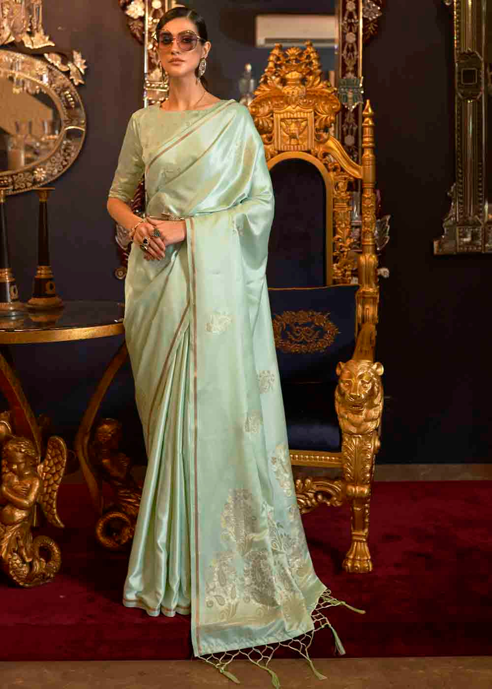 Chinoise Green Designer Satin Silk Saree - Colorful Saree