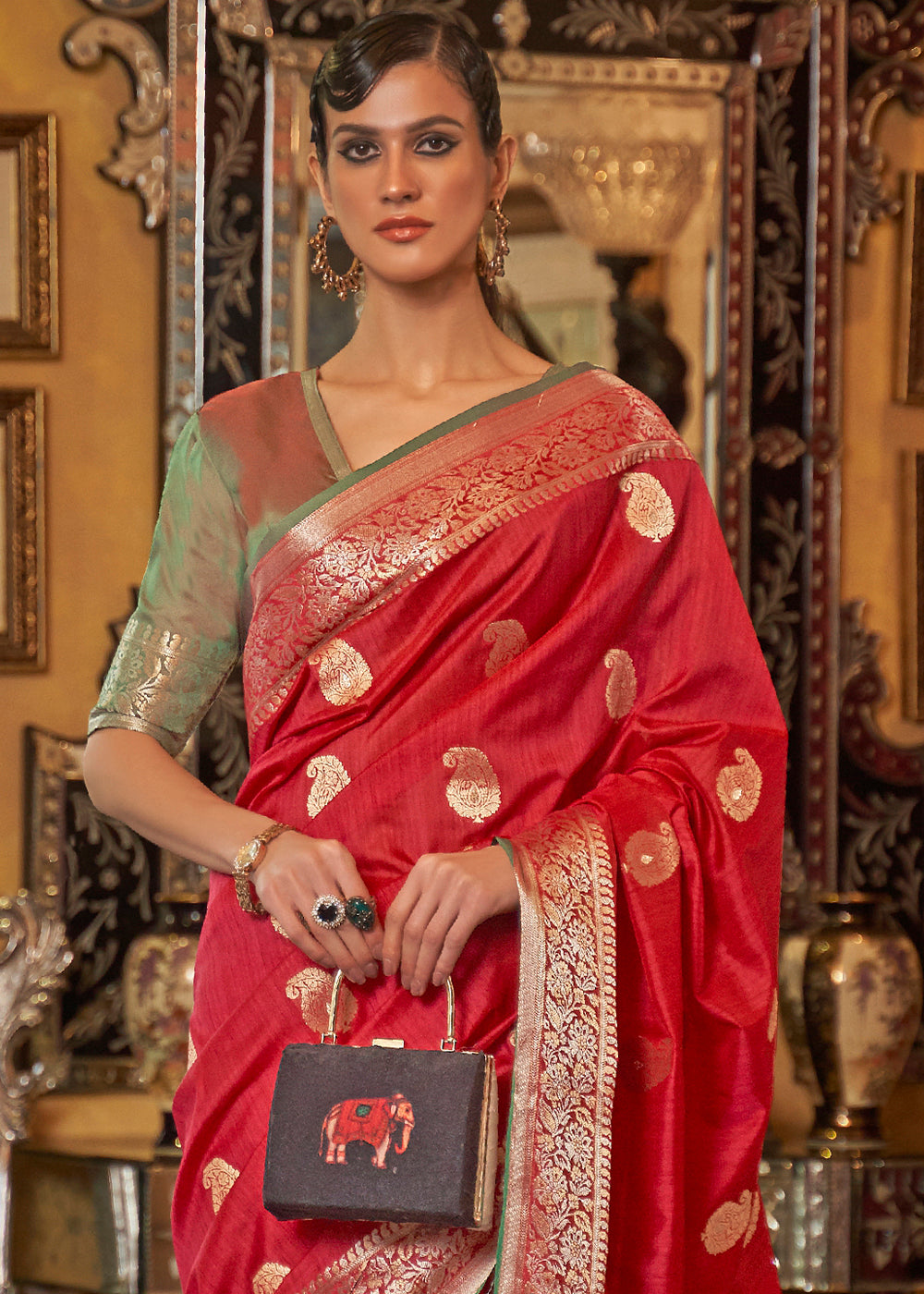 Rufous Red Zari Woven Tussar Silk Saree - Colorful Saree