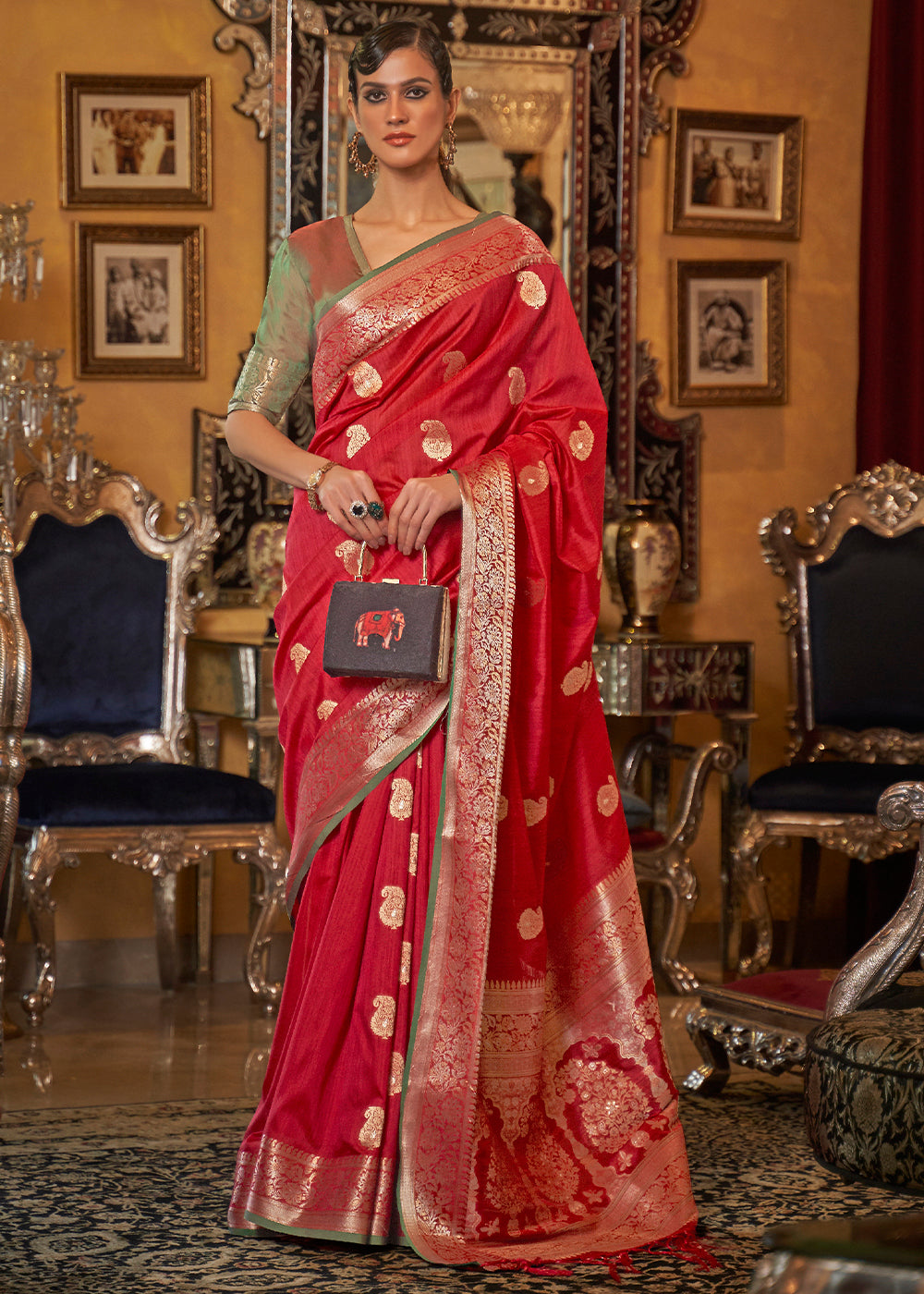 Rufous Red Zari Woven Tussar Silk Saree - Colorful Saree