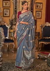 Pewter Grey Zari Woven Tussar Silk Saree - Colorful Saree