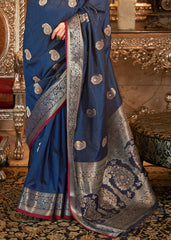 Midnight Blue Zari Woven Tussar Silk Saree - Colorful Saree