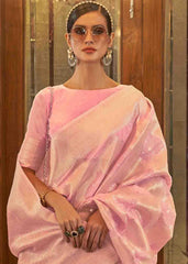 Vivid Pink Woven Banarasi Silk Saree with Sequins work - Colorful Saree