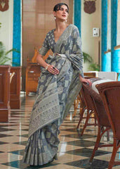 Anchor Grey Chikankari Weaving Silk Saree - Colorful Saree