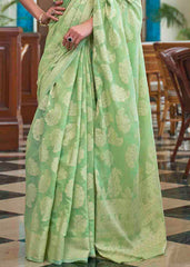 Pastel Green Chikankari Weaving Silk Saree - Colorful Saree