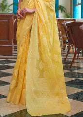 Butter Yellow Chikankari Weaving Silk Saree - Colorful Saree