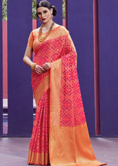 Strawberry Pink Woven Patola Silk Saree - Colorful Saree