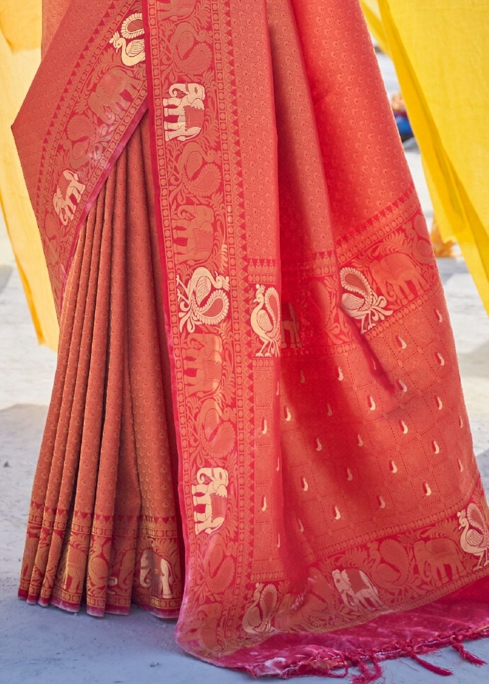 Salamander Orange Soft Silk Woven Kanjivaram Saree : Special Edition - Colorful Saree