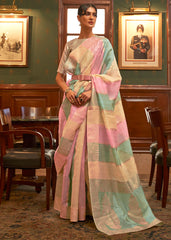 Green & Pink Woven Organza Silk Saree - Colorful Saree