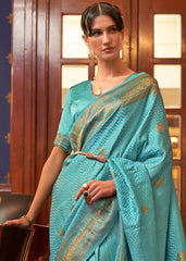 Cerulean Blue Designer Satin Silk Saree - Colorful Saree