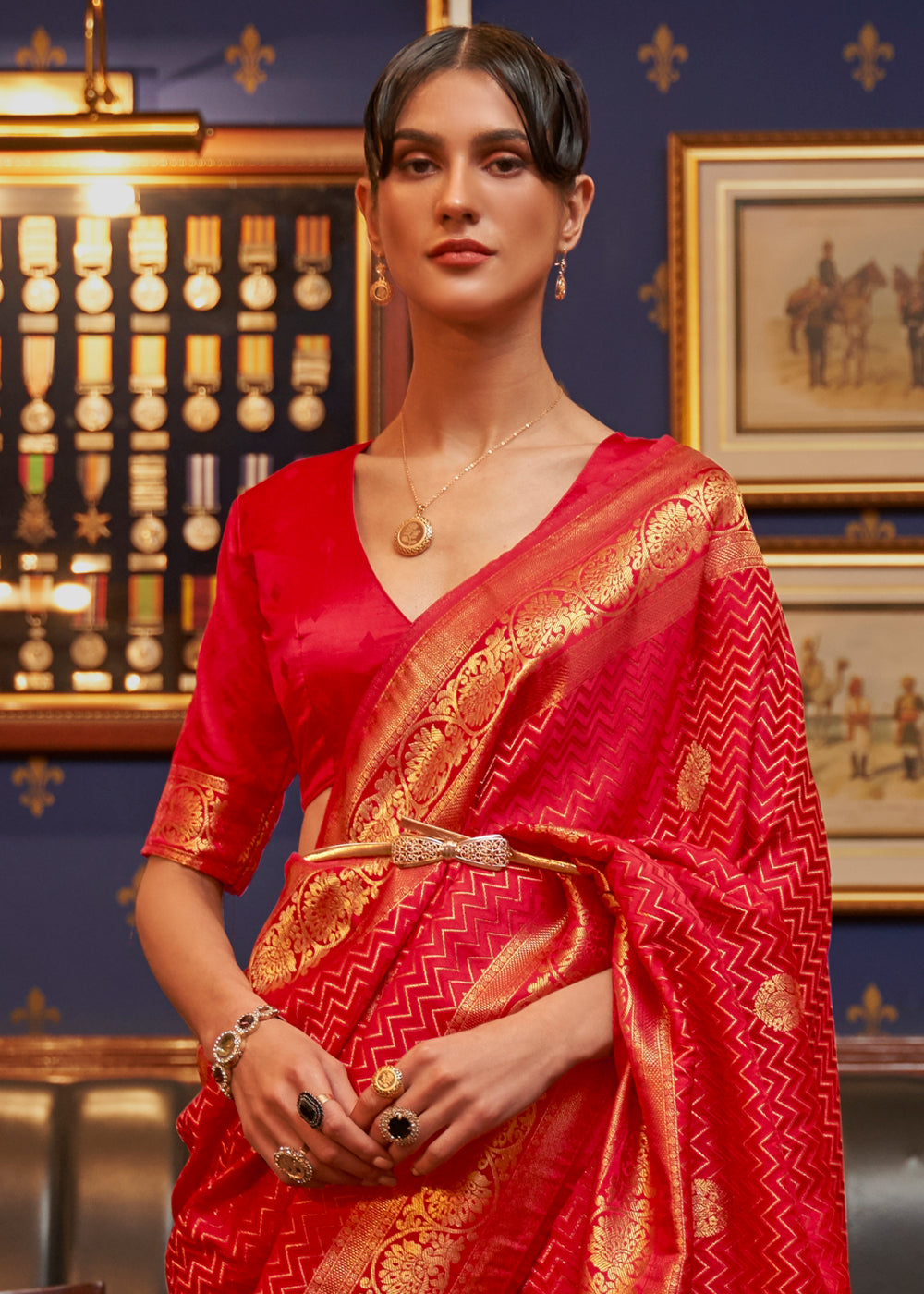 Scarlet Red Designer Satin Silk Saree - Colorful Saree