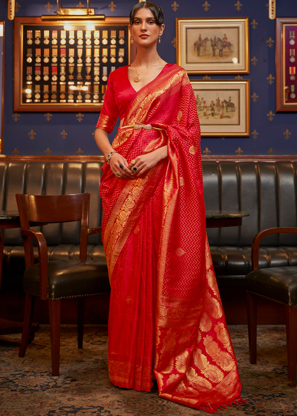 Scarlet Red Designer Satin Silk Saree - Colorful Saree