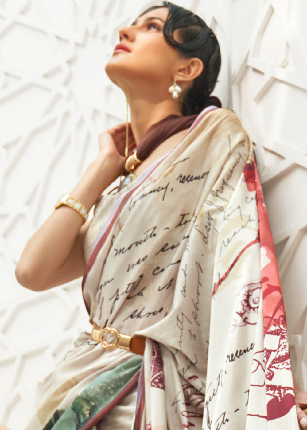 Parchment White Digital Printed Crepe Silk Saree - Colorful Saree