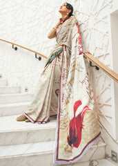 Parchment White Digital Printed Crepe Silk Saree - Colorful Saree