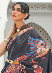 Sable Black Digital Printed Crepe Silk Saree - Colorful Saree