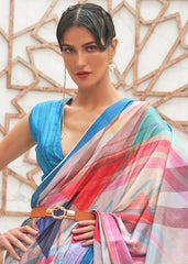 Azure Blue Digital Printed Crepe Silk Saree - Colorful Saree