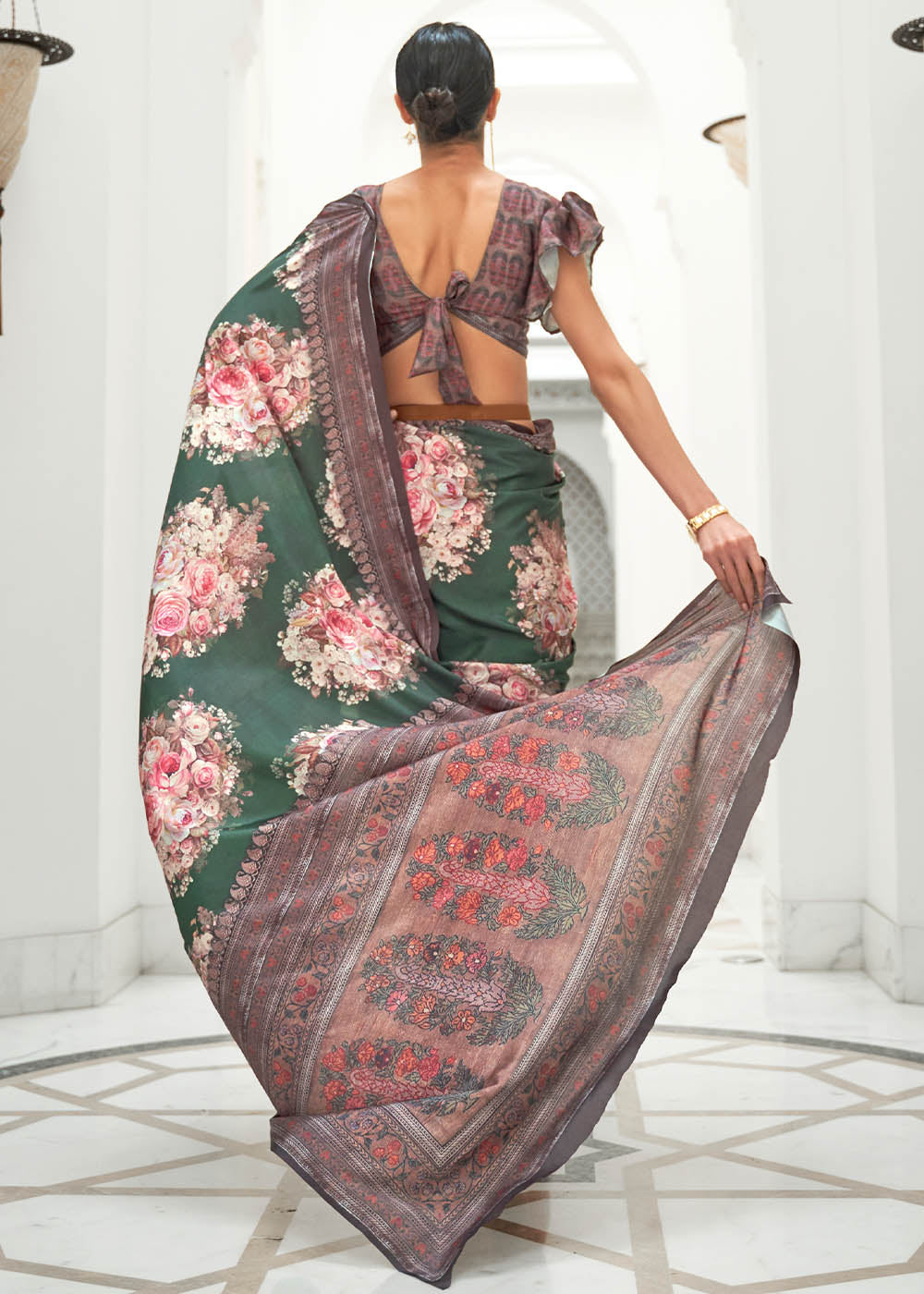 Opal Green Digital Printed Crepe Silk Saree - Colorful Saree