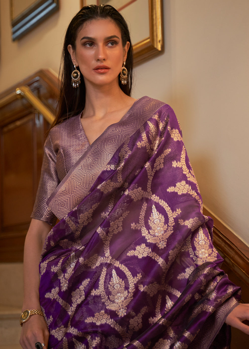 Eminence Purple Two Tone Handloom Woven Organza Silk Saree - Colorful Saree