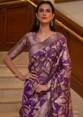 Eminence Purple Two Tone Handloom Woven Organza Silk Saree - Colorful Saree