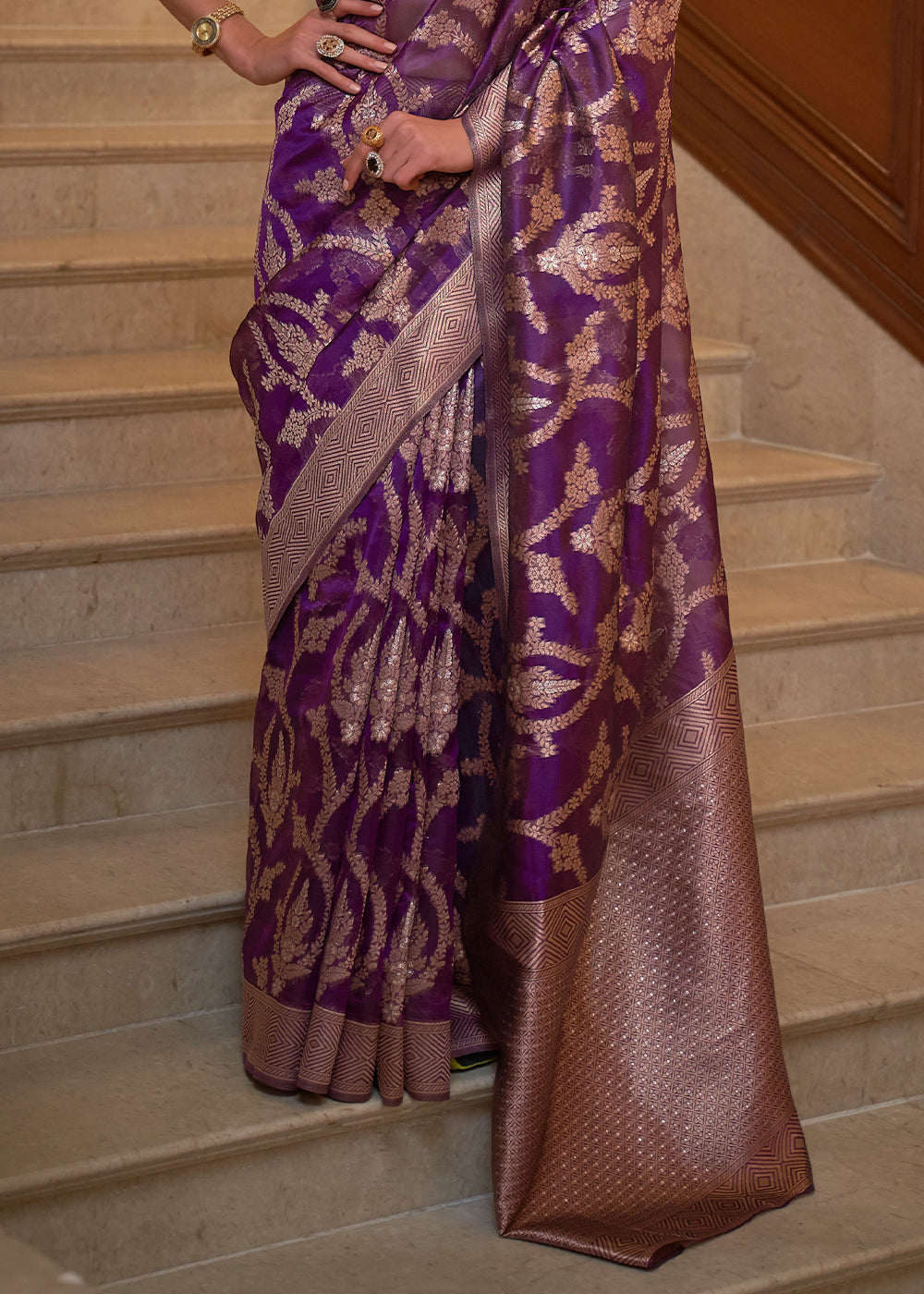 Eminence Purple Two Tone Handloom Woven Organza Silk Saree - Colorful Saree