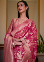 Hot Pink Two Tone Handloom Woven Organza Silk Saree - Colorful Saree