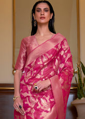 Hot Pink Two Tone Handloom Woven Organza Silk Saree - Colorful Saree