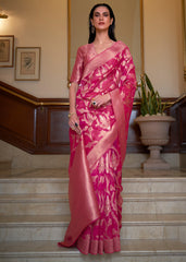 Hot Pink Two Tone Handloom Woven Organza Silk Saree - Colorful Saree