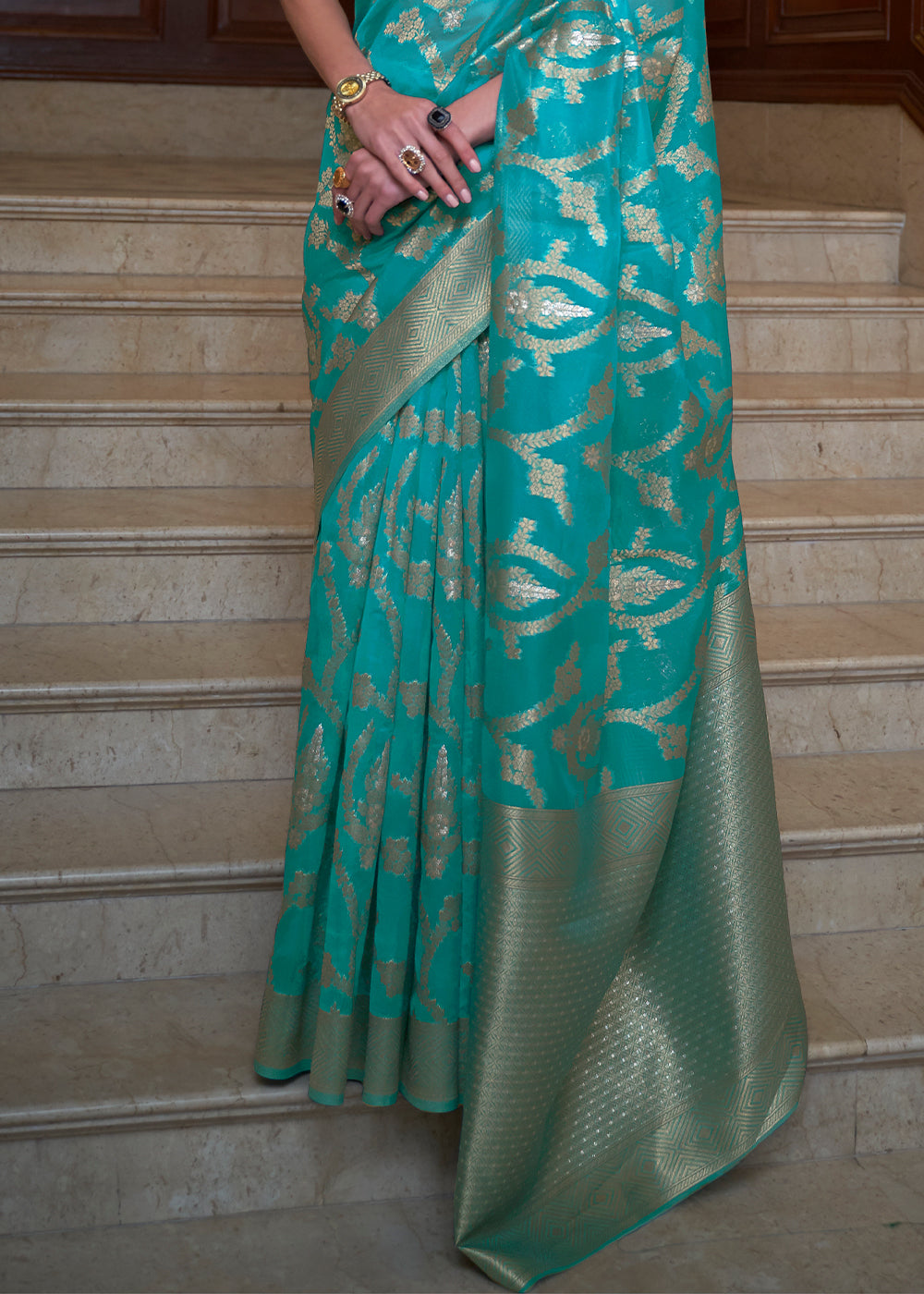 Shades Of Blue Two Tone Handloom Woven Organza Silk Saree - Colorful Saree