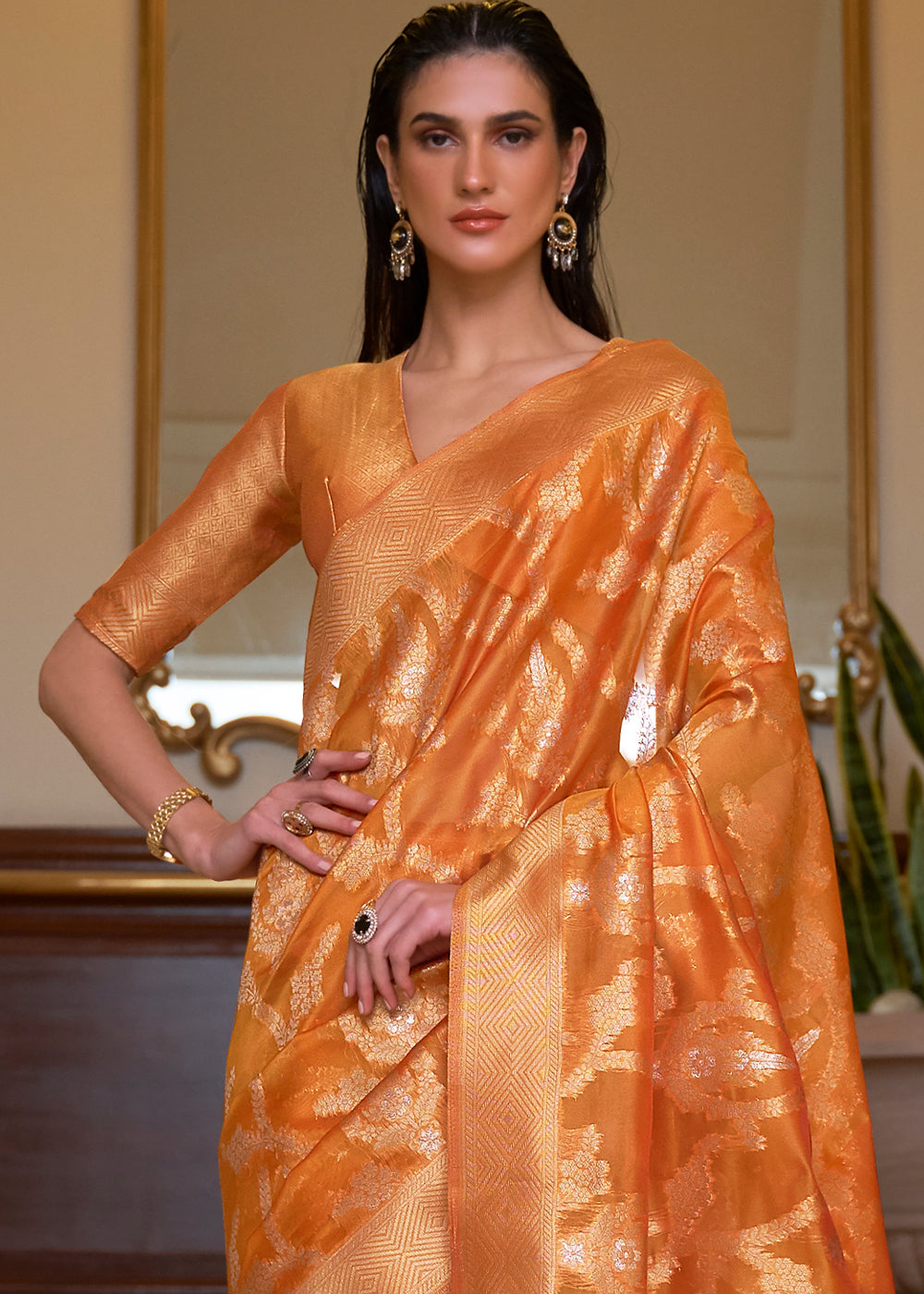 Sandstone Orange Two Tone Handloom Woven Organza Silk Saree - Colorful Saree