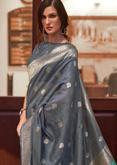 Lead Grey Woven Chanderi Banarasi Fusion Silk Saree - Colorful Saree