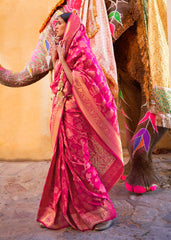 Peony Pink Handloom Weave Soft Banarasi Silk Saree - Colorful Saree