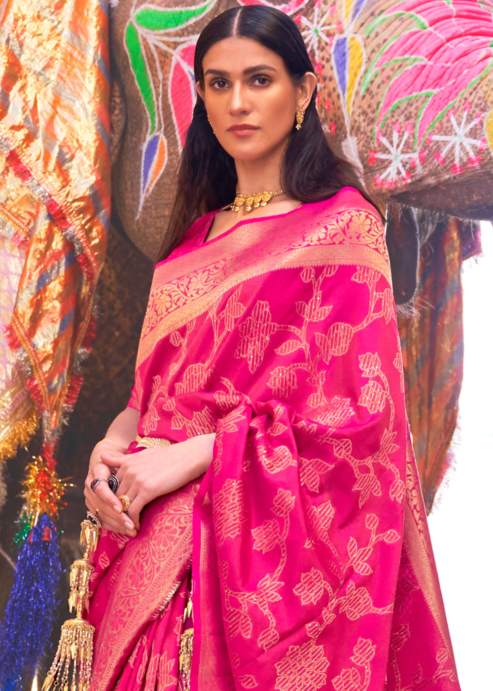 Peony Pink Handloom Weave Soft Banarasi Silk Saree - Colorful Saree