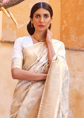 Ivory White Handloom Weave Soft Banarasi Silk Saree - Colorful Saree