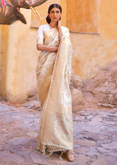 Ivory White Handloom Weave Soft Banarasi Silk Saree - Colorful Saree