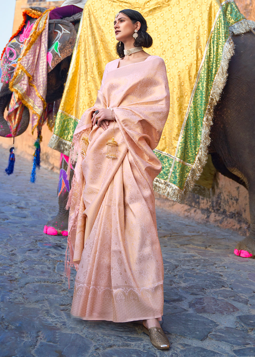 Blush Pink Soft Handloom Weave Kanjivaram Silk Saree - Colorful Saree