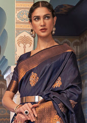 Denim Blue Copper Zari Woven Tussar Silk Saree - Colorful Saree