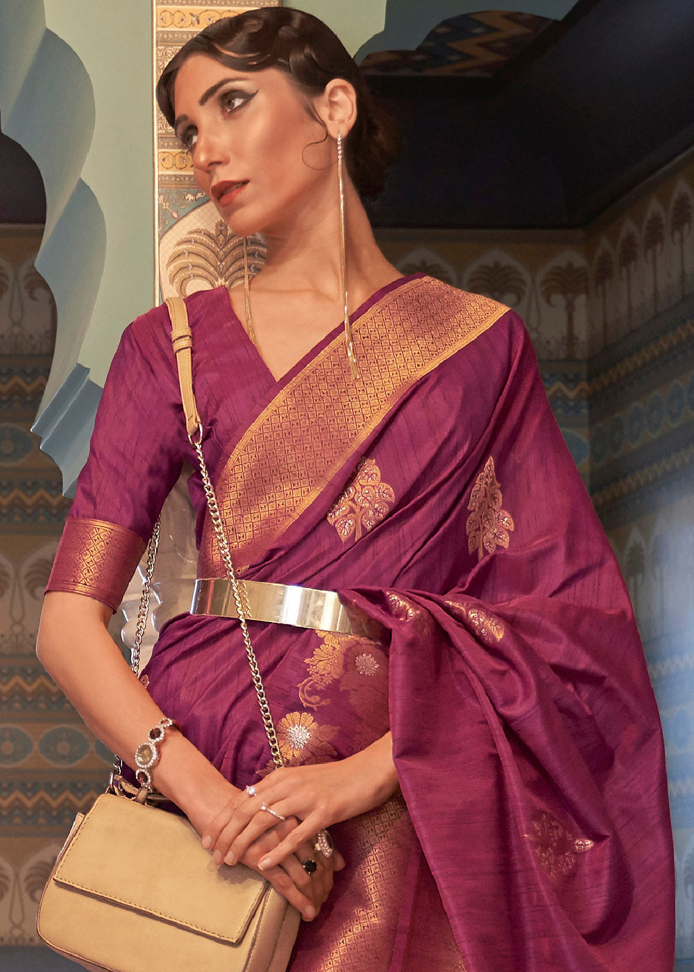 Jam Purple Copper Zari Woven Tussar Silk Saree - Colorful Saree