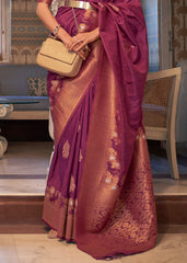 Jam Purple Copper Zari Woven Tussar Silk Saree - Colorful Saree