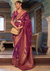 Jam Purple Copper Zari Woven Tussar Silk Saree - Colorful Saree