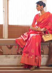 French Pink Copper Zari Woven Tussar Silk Saree - Colorful Saree