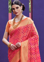 Strawberry Pink Woven Patola Silk Saree - Colorful Saree