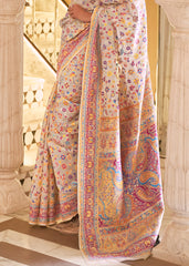 Ivory White Banarasi Jamawar Woven Silk Saree - Colorful Saree