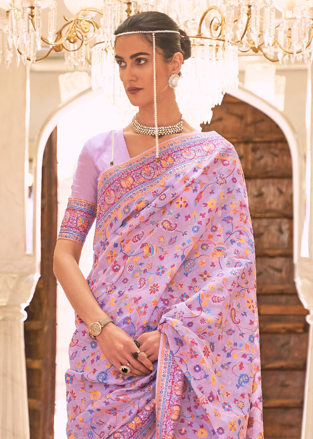 Bright Lilac Purple Banarasi Jamawar Woven Silk Saree - Colorful Saree