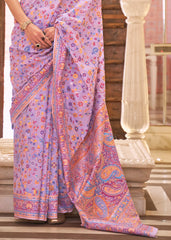 Bright Lilac Purple Banarasi Jamawar Woven Silk Saree - Colorful Saree