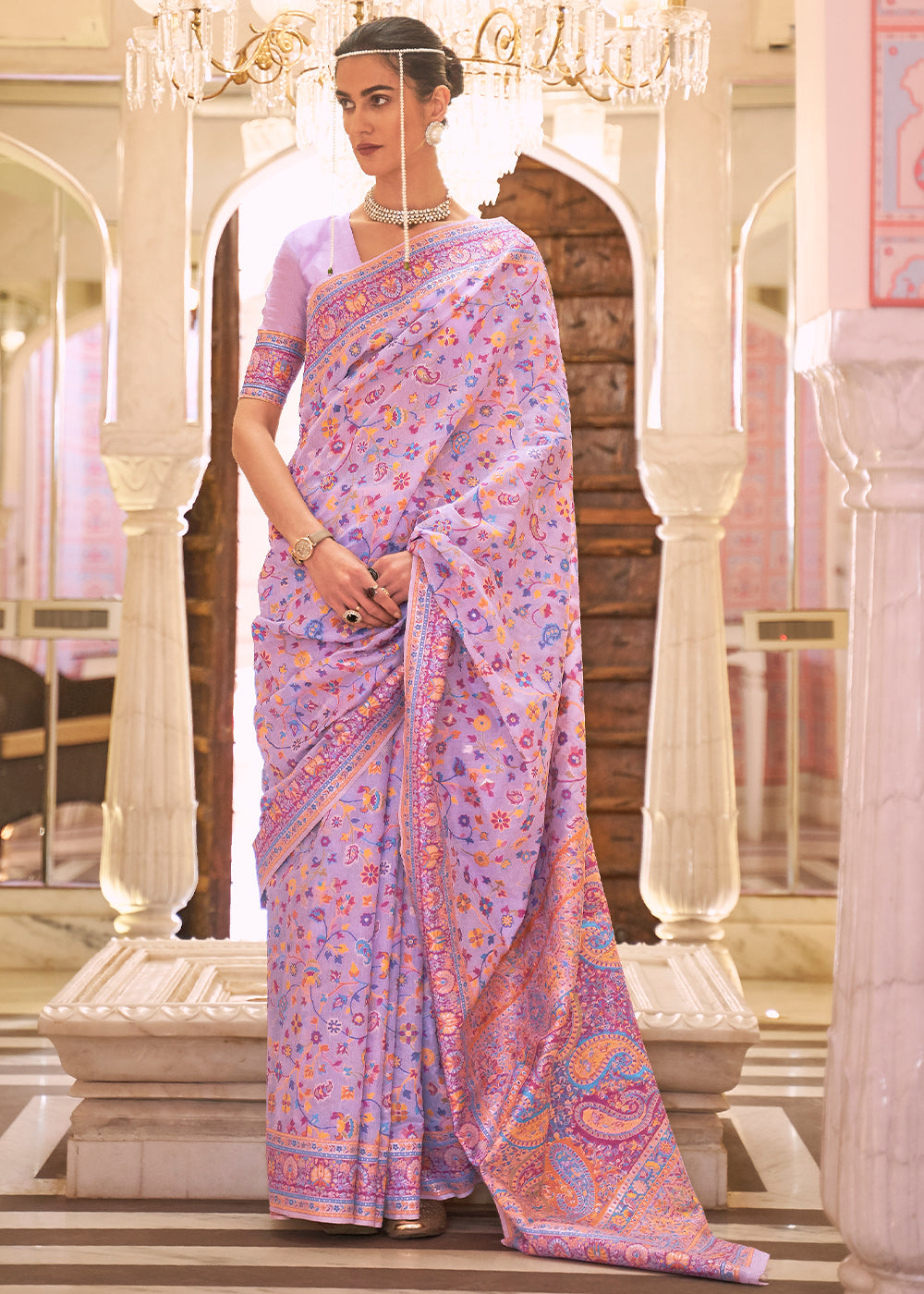 Bright Lilac Purple Banarasi Jamawar Woven Silk Saree - Colorful Saree